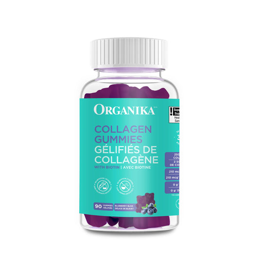 Organika Collagen Gummies - Blueberry Flavour - 2500 mg of Collagen Per Serving plus Biotin For Better Skin, Hair and Joint Health Pasture-Raised Cattle, Gluten and Dairy-Free 90 Gummies
