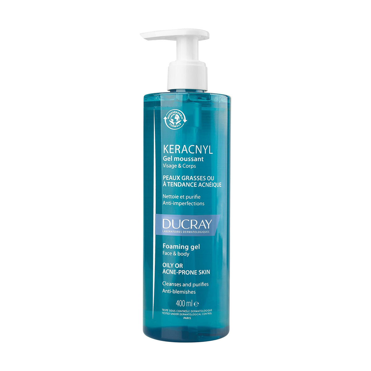 Ducray, Keracnyl Foaming Gel, Acne-Prone Skin, Face and Body, Acne treatment for face, Acne face wash, spot treatment, 400ml
