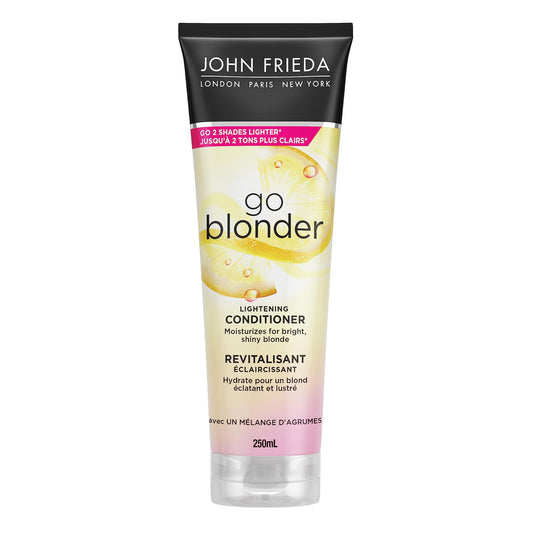 John Frieda Go Blonder Lightening Conditioner for Moisture Restoring and Strengthening Blonde Hair | Bright and Shiny Blonde | Highlights, Lightening, Root Blending | Bright and Radiant Blonde | Up to Two Shades Lighter (250 mL)