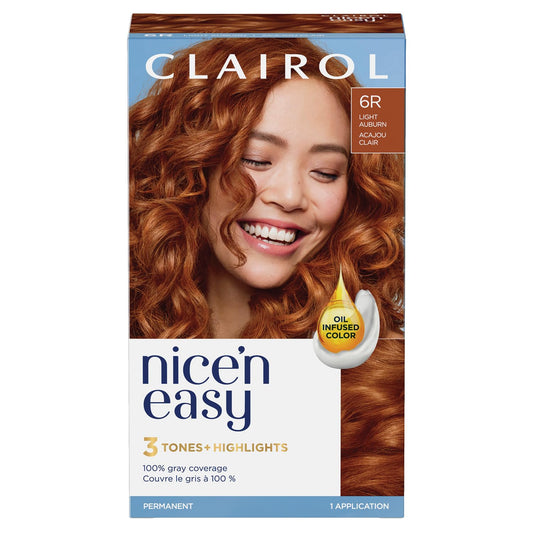 Clairol Nice'n Easy Permanent Hair Dye, 6R Light Auburn | 100% Grey Coverage | Long‑Lasting, Natural‑Looking Colour & Shine |Pack of 1