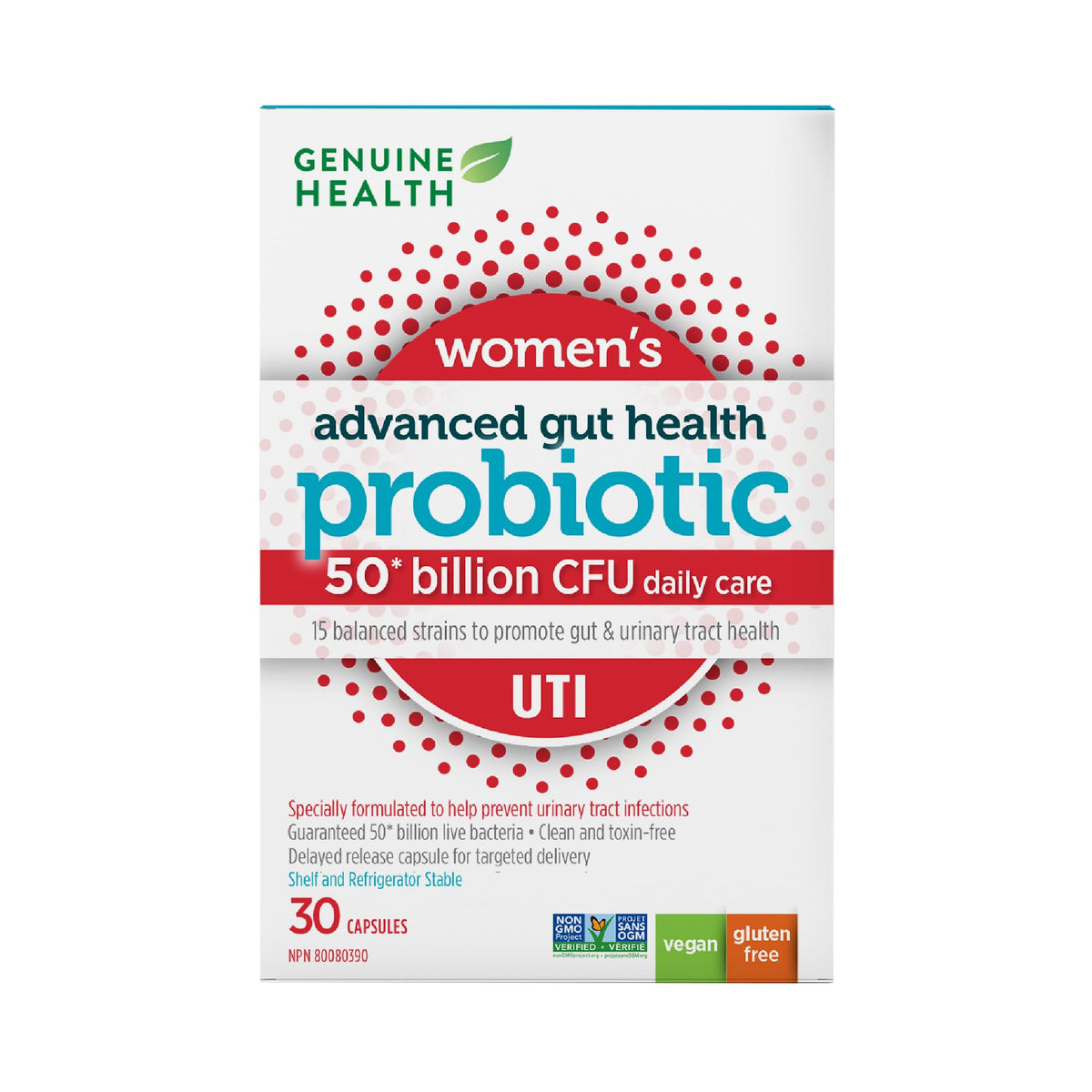 Genuine Health Advanced Gut Health Probiotic Women's UTI 50 Billion CFU - Organic Cranberry Extract - Prevents Recurrent UTIs - Vegan & Gluten-Free - 30 Capsules (30 Servings)