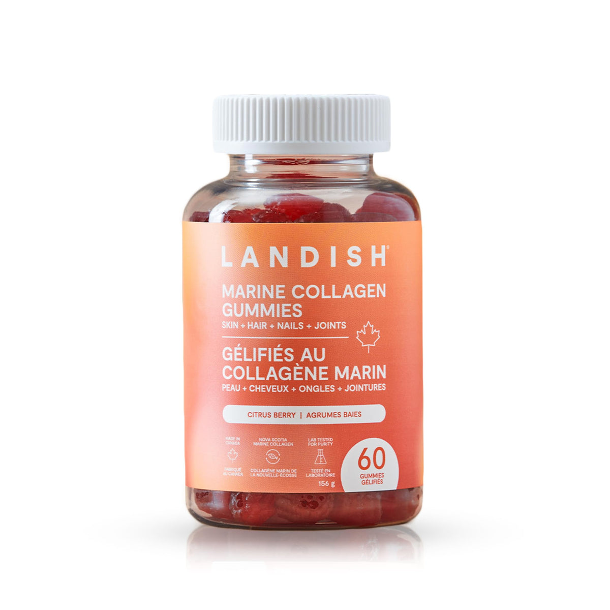 Landish Marine Collagen Gummies – Wild Canadian Marine Collagen, Vitamin C, Magnesium, Zinc & Biotin – Skin, Hair, Nails & Joint Support – No Artificial Colours or Flavours – Made in Canada – 60 Gummies