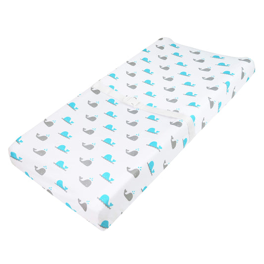 American Baby Company Printed 100% Natural Cotton Jersey Knit Fitted Contoured Changing Table Pad Cover, Aqua Whale, Soft Breathable, for Boys and Girls