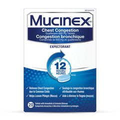 Mucinex, Chest Congestion, 12 Hour Extended-Release Bi-Layer Tablets, Expectorant, 600 mg, 20 Count