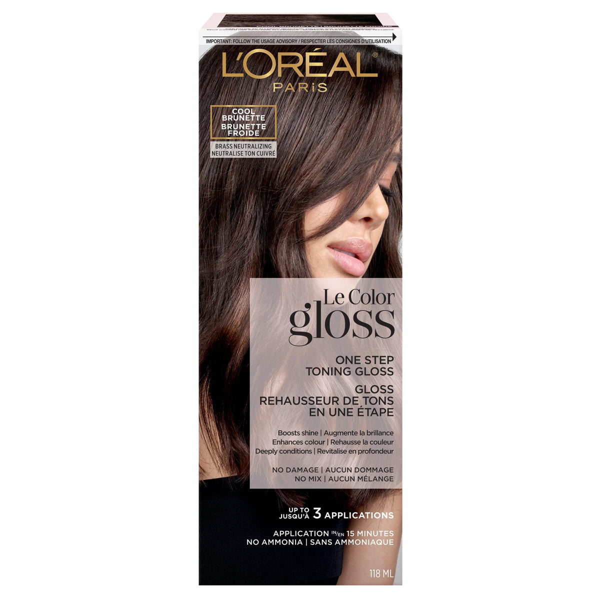 L'Oreal Paris Le Color Gloss One Step Toning Hair Gloss Treatment, Cool Brunette, Enhance Your Shine with this Semi Permanent Hair color, 1 Kit