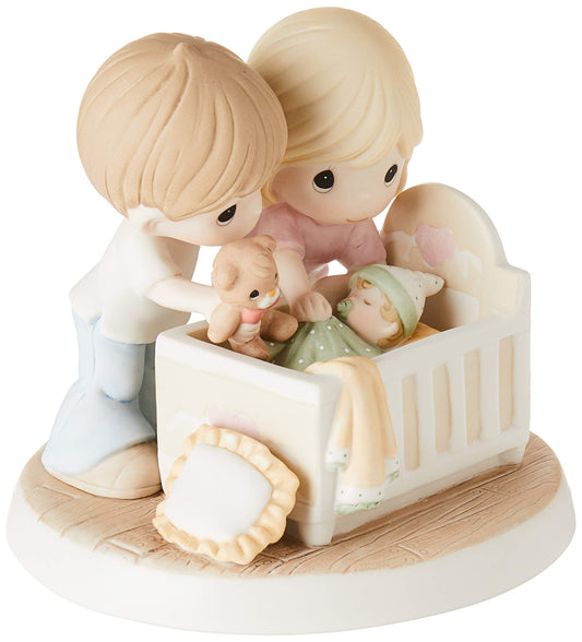Precious Moments Parents with Baby in Crib Figurine