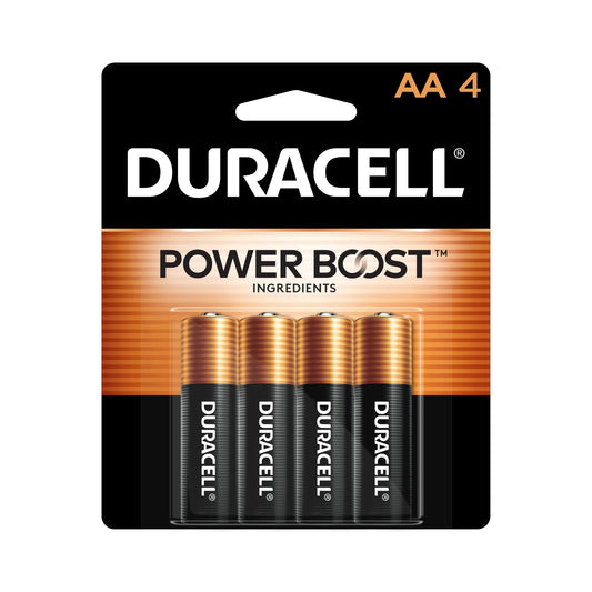 Duracell Coppertop AA Batteries with Power Boost Ingredients, 4 Count (Pack of 1), Double A Battery with Long-lasting Power, Alkaline AA Battery for Household and Office Device