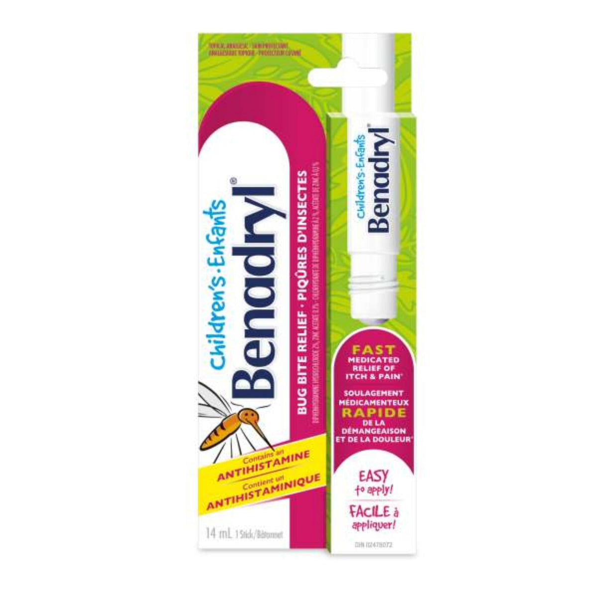 Children's Benadryl Itch and Pain Relief Stick for Bug Bites & Skin Irritations, Antihistamine 14 mL