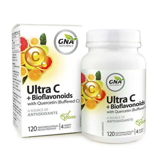 GNA Naturals Ultra Vitamin C 600mg + Bioflavonoids with Quercetin, 120 V-Caps 4 Month Supply, 120 Count