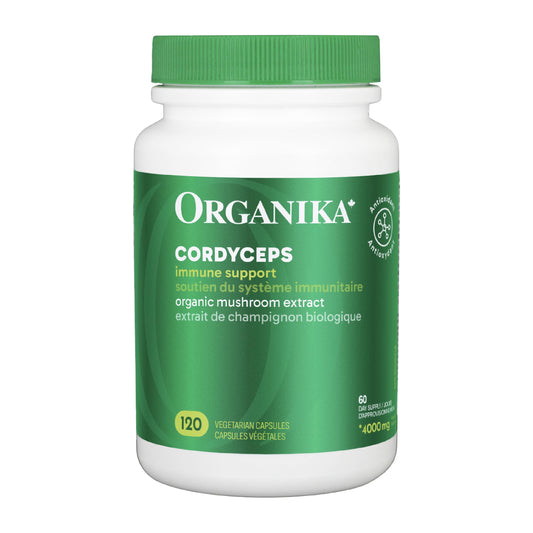 Organika Cordyceps Mushroom- Organic 500mg 4:1 Extract- Immune Support, Antioxidant Support- 120vcaps