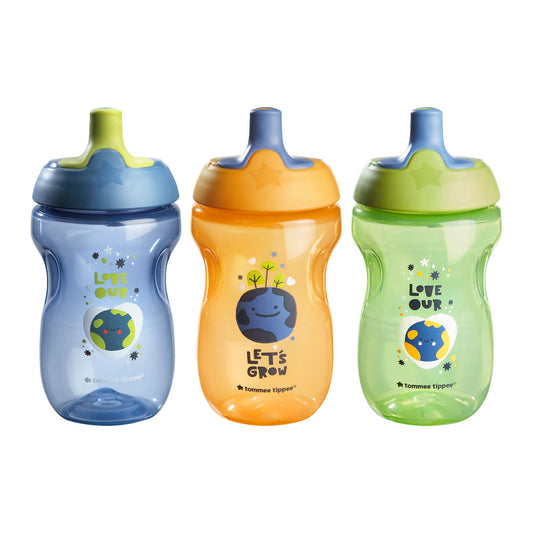 Tommee Tippee Sportee Bottle, Sippy Cup for Toddlers, 12 Months+, 10oz, Spill-Proof, Bite Resistant Spout, Easy to Hold Design, Pack of 3