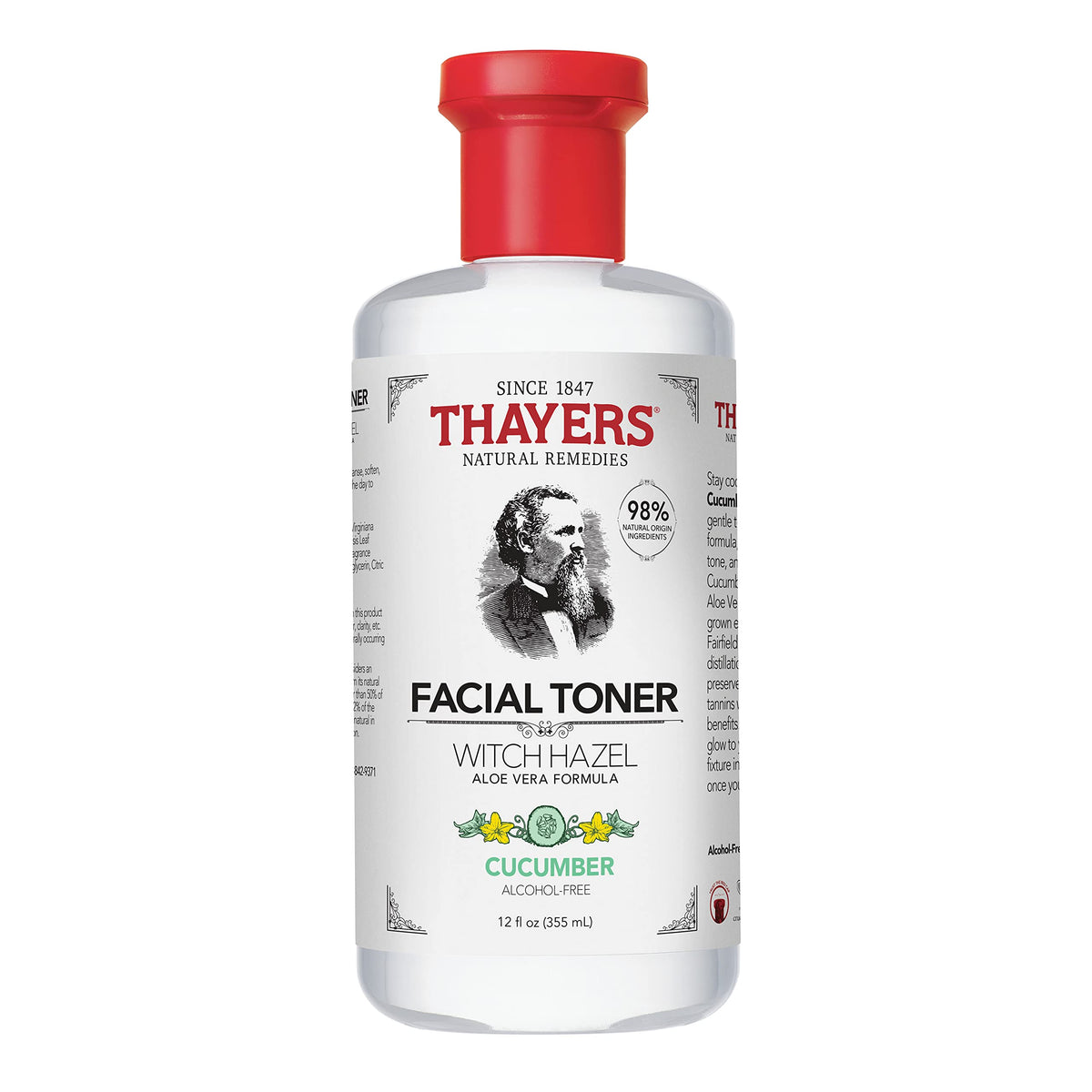 THAYERS Alcohol-Free, Hydrating Cucumber Witch Hazel Facial Toner with Aloe Vera Formula, Vegan, Dermatologist Tested and Recommended, 12 Oz (Packaging May Vary)