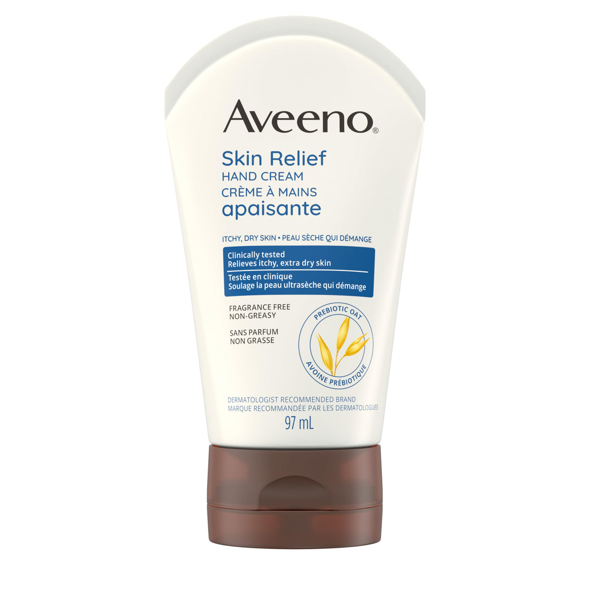 Aveeno Skin Relief Hand Cream, Dry & Itchy Skin, Prebiotic Oat Moisturizer, Fragrance Free, 97-ml