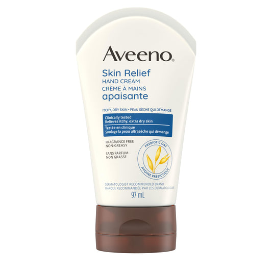 Aveeno Skin Relief Hand Cream, Dry & Itchy Skin, Prebiotic Oat Moisturizer, Fragrance Free, 97-ml