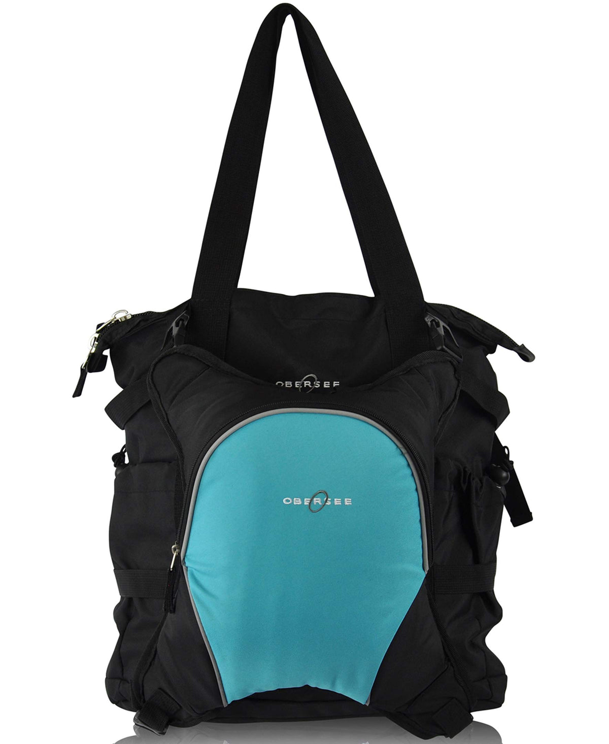 Obersee Innsbruck Diaper Bag Tote with Detachable Cooler, Black/Turquoise