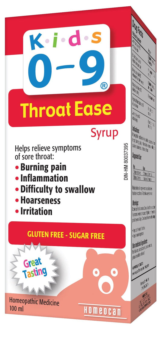Kids 0-9 - Throat Ease Syrup, 100ml - Kids Sore Throat Relief, Burning Pain, Hoarseness, Irritation, Difficulty to Swallow, Redness Relief and Inflammation Supplement - Gluten and Sugar-Free