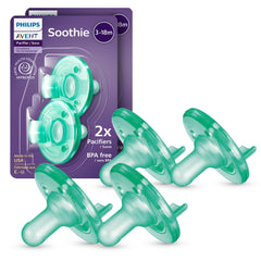 Philips Avent Soothie Baby Pacifiers - 100% Silicone Pacifiers for Babies 3-18 Months, One-piece Design, BPA-Free, Extra Durable, Green, 4 Pack, Model SCF192/45