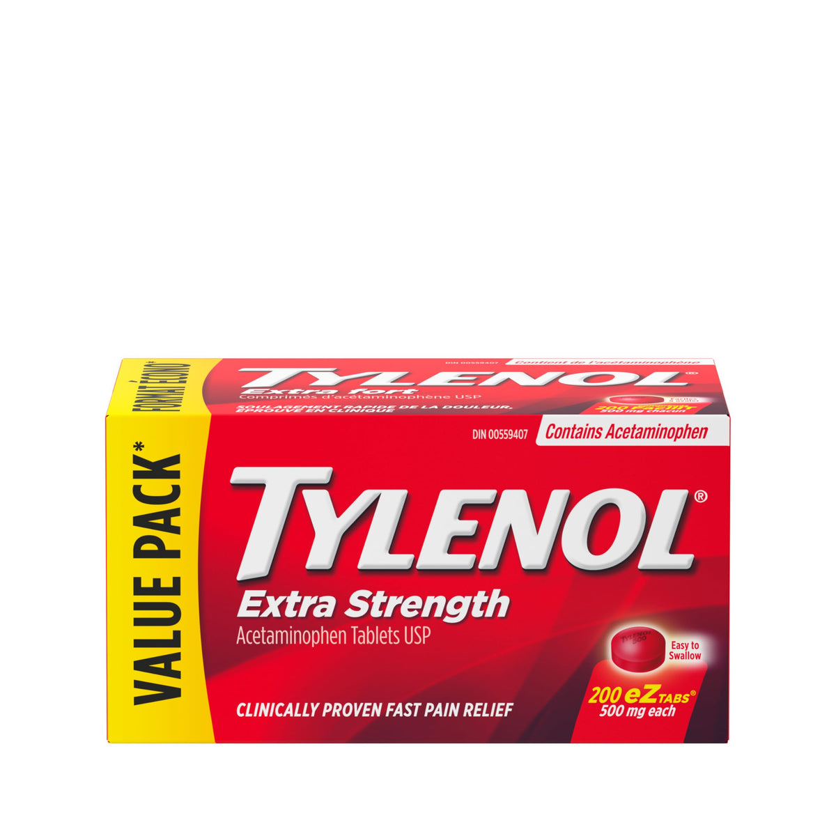Tylenol Pain Relief Medicine, Headache and Pain Reliever and Fever Reducer, Extra Strength, Acetaminophen eZ Tabs, 500 mg, 200 Count