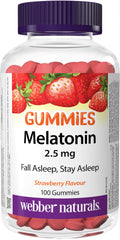 Webber Naturals Melatonin 2.5 mg Gummy, 100 Gummies, Strawberry Flavour, For Sleep Support, Vegan