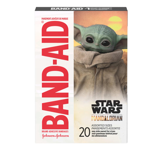 Band-Aid Brand Adhesive Bandages for Minor Cuts & Scrapes, Wound Care Featuring Star Wars The Mandalorian Characters for Kids and Toddlers, Assorted Sizes 20 ct