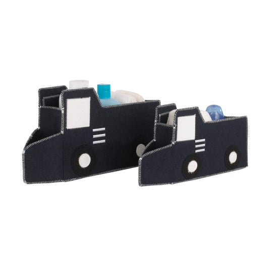 Little Love by NoJo Navy Felt Truck Shaped 2Piece Nursery Storage Caddy Set, Navy, Black, White