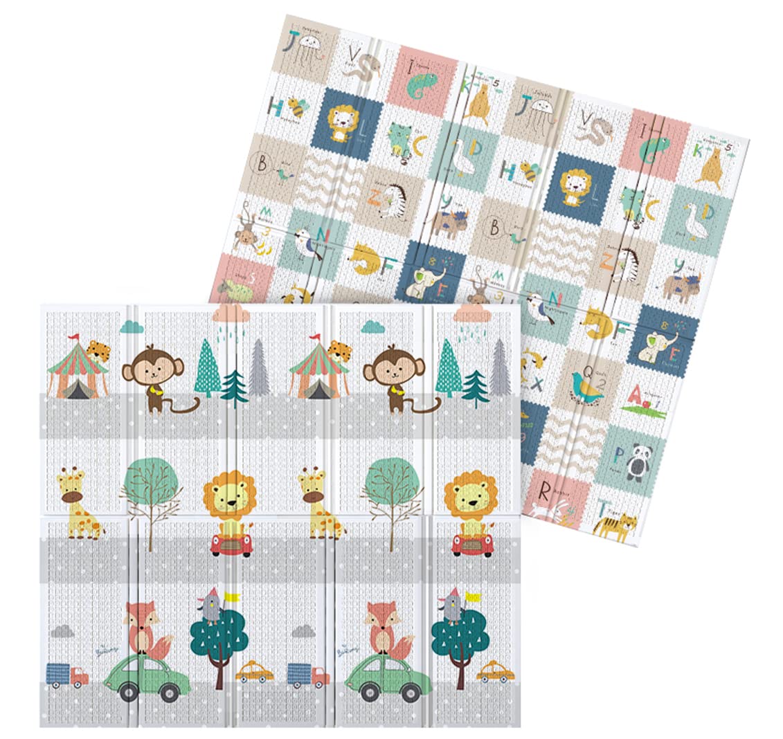 Lennox Furniture Foldable Play Mat, Thick Portable Mat Waterproof Reversible Double-Sided Kids Playmat Anti-Slip with Travel Bag (200X150X1CM)