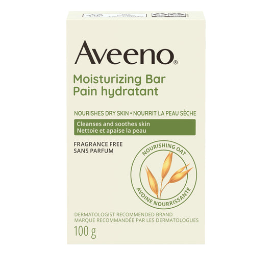 Aveeno Moisturizing Bar, Colloidal Oat, Cleanser, Non-Comedogenic, Fragrance Free, Gentle, with rich skin conditioners, 100 grams