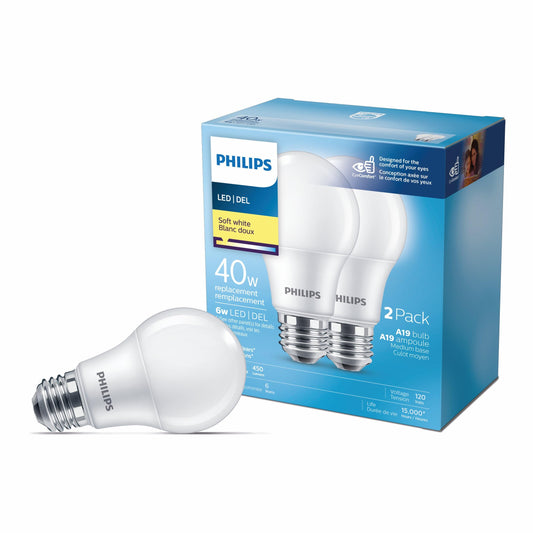 Philips 460675 Led 40W A19 Soft White (2700K) Non-Dimmable- 2 Count (Pack of 1)