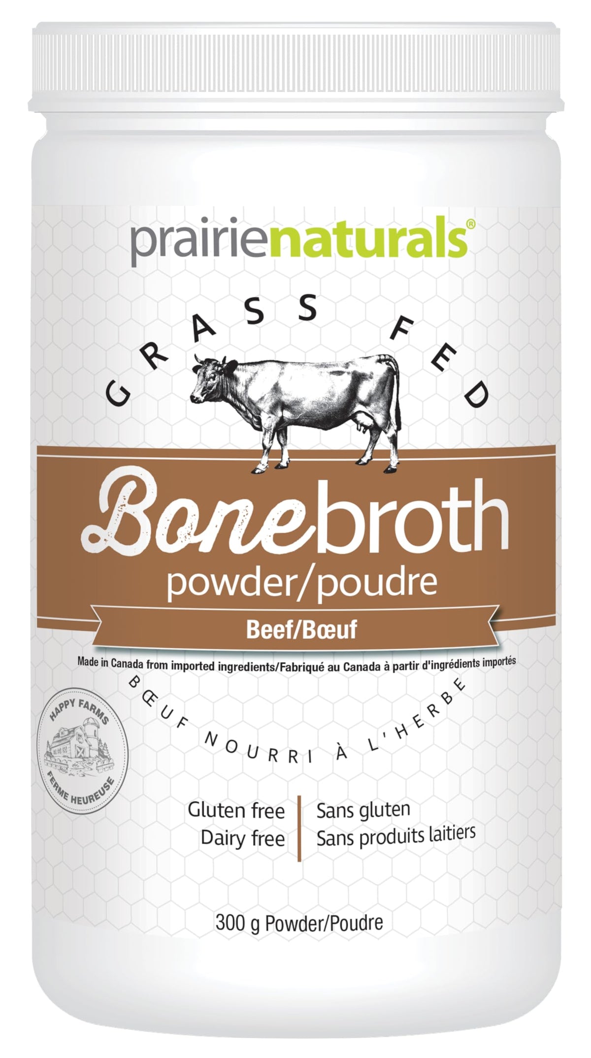 Prairie Naturals Beef Bone Broth Powder – Unflavoured & No Added Seasonings – Rich Collagen Protein, Easy to Digest & Gut Friendly – Easy to Mix – No MSG, No Preservatives – Gluten-Free, Dairy-Free – 300 g