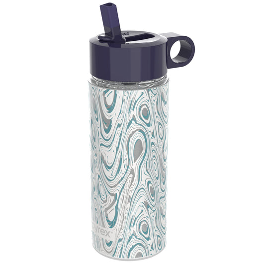 Pyrex 24-Oz Color Changing Glass Water Bottle with Silicone Coating, Leakproof and Textured Glass Reusable Water Bottle with Flip-Top Lid, Eco-Friendly, BPA-Free Silicone Coating, Blur Tie Dye