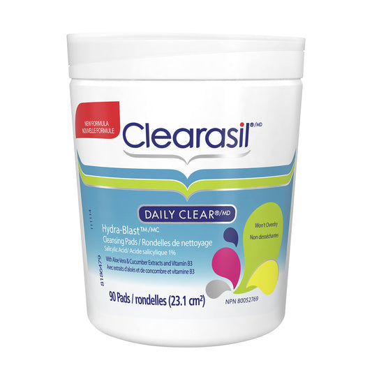 Clearasil, Daily Clear, Hydra-Blast Cleansing Pads, Won't Overdry, Salicylic Acid 1%, 90 Count