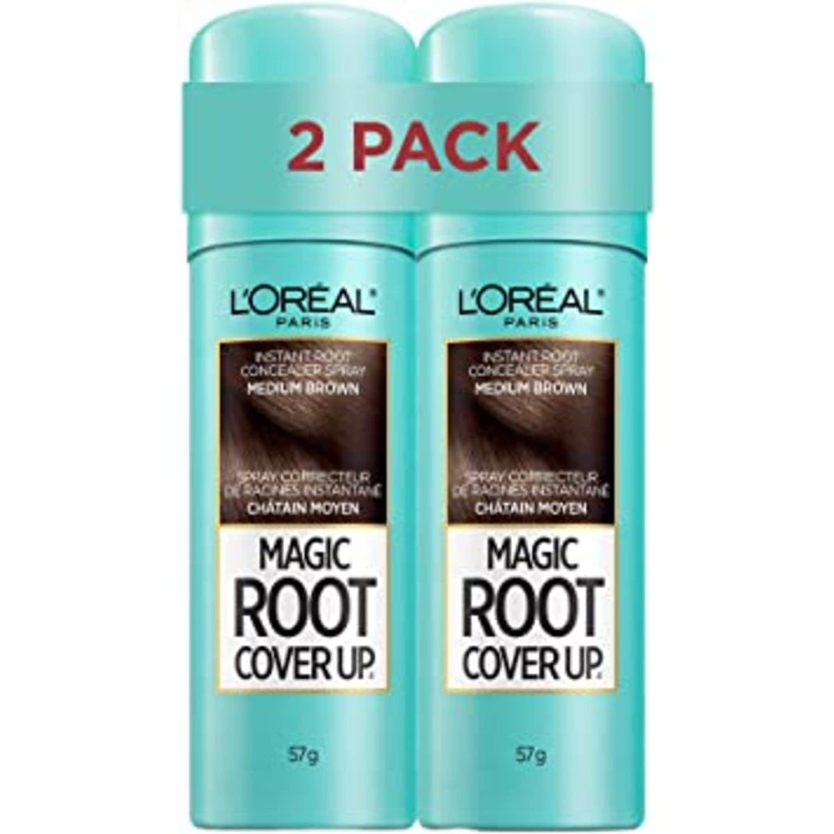 L'Oréal Paris Magic Root Cover Up Root Touch Up, Temporary Hair Dye, Medium Brown Hair Dye, Hair Root Touch Up for Thinning Hair, Grey Coverage, Pack of 2 Hair Dye