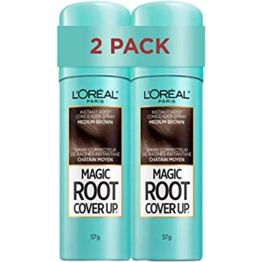 L'Oréal Paris Magic Root Cover Up Root Touch Up, Temporary Hair Dye, Medium Brown Hair Dye, Hair Root Touch Up for Thinning Hair, Grey Coverage, Pack of 2 Hair Dye