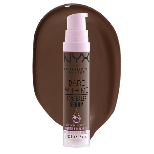 NYX Professional Makeup Concealer, Under eye concealer, Bare With Me Serum, Satin and Natural Finish, Infused with Tremella Mushroom and Green tea for 24HR Hydration, Vegan Formula - 13 Deep, 9.6mL