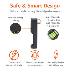 Amazon Basics Rechargeable AA Batteries NiMH (x4) and AAA (x4), with 4 Bay Battery Charger, Type A (American) Plug