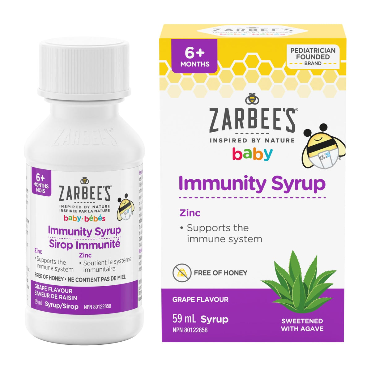 Zarbee's Baby Immunity Syrup, Zinc, Honey-Free, Immune System Support, Sweetened with Agave, 59 mL