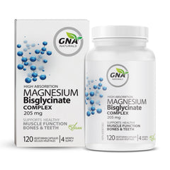 GNA Naturals - Magnesium Bisglycinate 205mg 120 Veg Capsule - Elemental Magnesium Supplements for Men & Women - Healthy Bones, Healthy Teeth, Insomnia Relief & Healthy Heart - Leg Muscle Cramps Relief - Made in Canada
