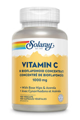 Solaray Vitamin C with Rose Hips, Acerola & Bioflavonoids | 1000mg | Supports Immune Function & Healthier Skin, Hair, Nails | Non-GMO | Vegan | 100 Ct