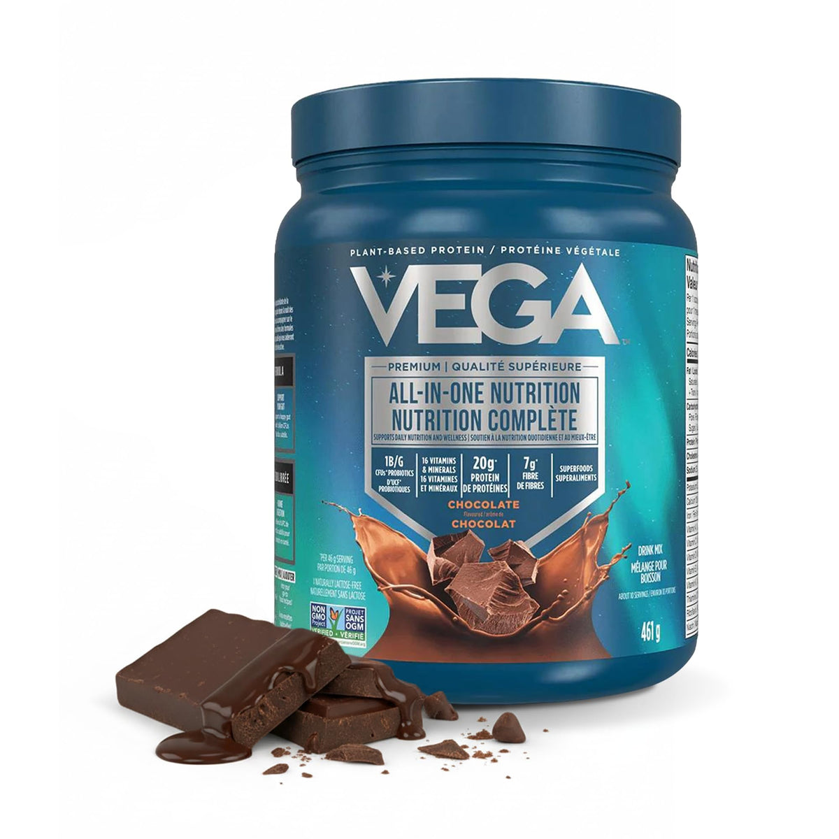 Vega Premium All-in-One Nutrition Protein Powder – 20g Plant-Based Vegan Protein, Vitamins & Probiotics, Chocolate, 460g (10 Servings)