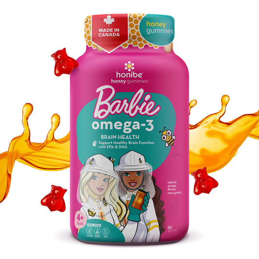 Honibe Omega 3 Gummies for Kids & Adults, Barbie, Made in Canada, Fatty Acids Support Brain Health, Trusted Source of Omega-3 EPA & DHA, Sustainably Sourced Fish Oil No Fishy Taste, 60 Gummies