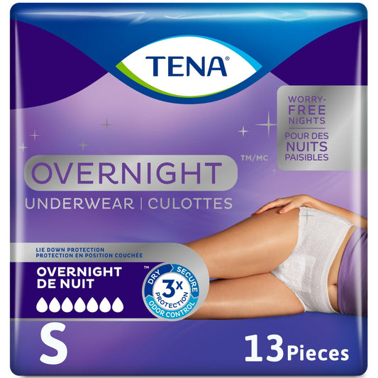 TENA Adult Incontinence, Discrete Disposable, Underwear, Comfortable Fit, Overnight Protection, Unisex, Small (S), 13 Count