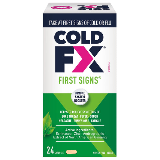 COLD-FX First Signs, Helps to Relieve Symptoms of Cold and Flu Symptoms with North American Ginseng Extract, Echinacea, Andrographis & Zinc, 24 Vegan Capsules