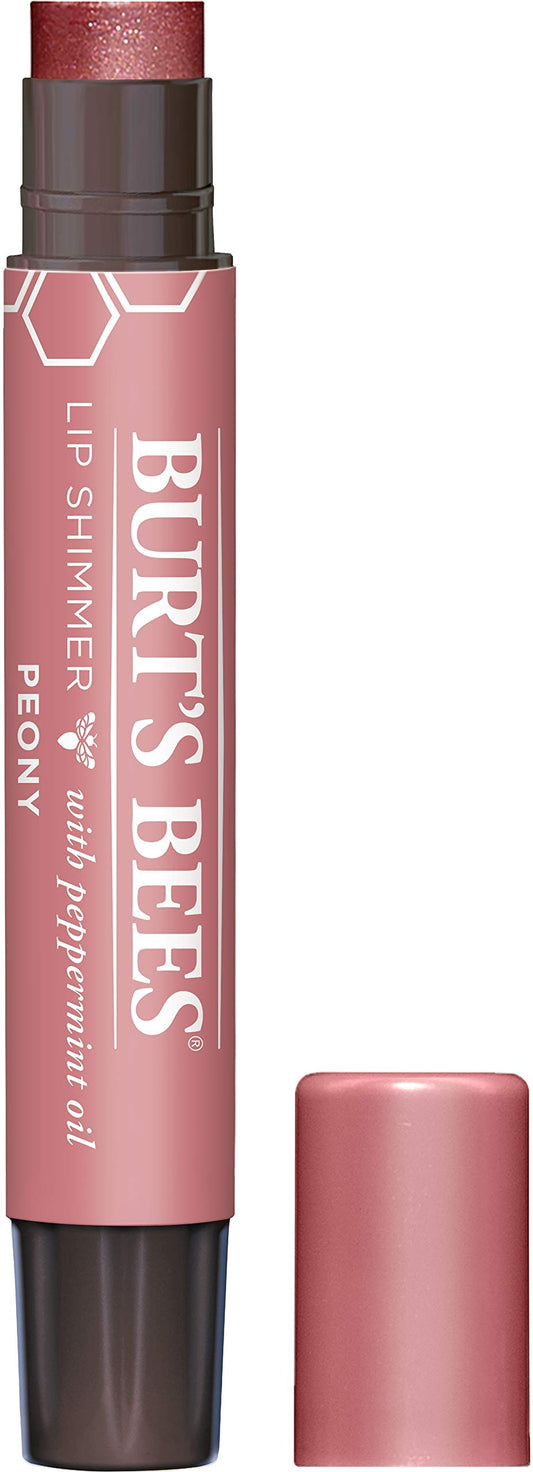 Burt's Bees Lip Shimmer, 100% Natural Origin Lip Gloss, Tinted Lip Colour, Get Soft and Hydrated Lips- Pack of 1 - Peony