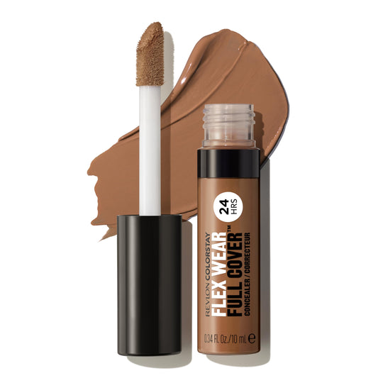Revlon ColorStay Flex Wear, Full Cover Non-Creasing Concealer, Infused with Hyaluronic Acid & Vitamin E, Flexible Longwear, 076 Caramel, 0.34 fl oz/ 10ml