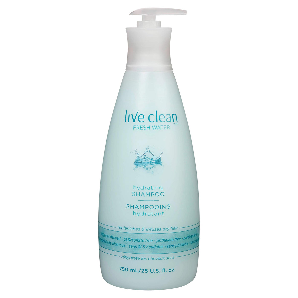 Live Clean Shampoo, Hydrating Fresh Water, 750 mL