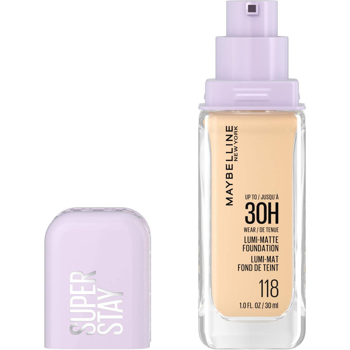 Maybelline New York Super Stay Lumi Matte Foundation, Up to 30H Wear, Luminous Matte, Buildable Coverage, Amino Acids, 118, 30 ml