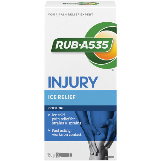Rub-A535 Injury Ice Pain Relief Gel - Made in Canada, Fast Acting Pain Relief, Stainless and Greaseless, Works on Contact, Ice Cold Relief - 150g