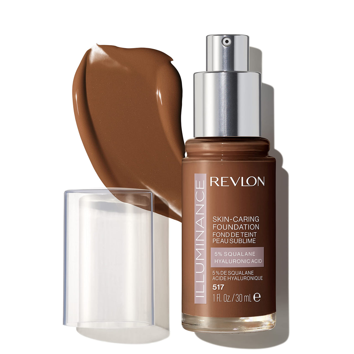 Revlon Illuminance Skin-Caring Liquid Foundation, Hyaluronic Acid, Hydrating and Nourishing Formula with Medium Coverage, 517 Amber (Pack of 1)
