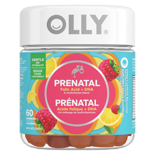 OLLY Prenatal Gummy Supplement with no artificial flavours and colours Sweet Citrus multivitamin to help support mommy and baby 30 day supply 60 gummies