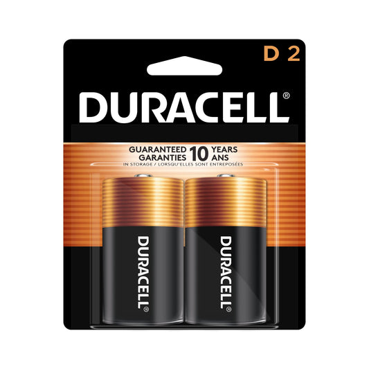 Duracell Coppertop D Batteries, 2 Count (1 Pack), D Battery with Long-Lasting Power, All-Purpose Alkaline Battery for Household and Office Devices